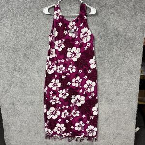 Vintage 90s Koko Knot Sundress Small Purple Hibiscus Floral Fringe Boho Festival